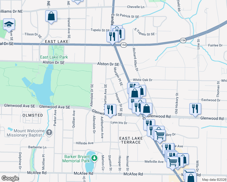 map of restaurants, bars, coffee shops, grocery stores, and more near 395 Hooper Street Southeast in Atlanta