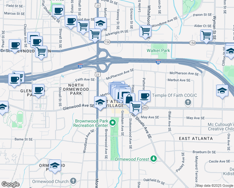 map of restaurants, bars, coffee shops, grocery stores, and more near 471 Flat Shoals Avenue Southeast in Atlanta