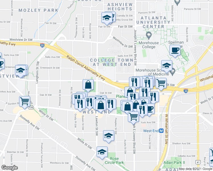 map of restaurants, bars, coffee shops, grocery stores, and more near 484 Culberson Street Southwest in Atlanta