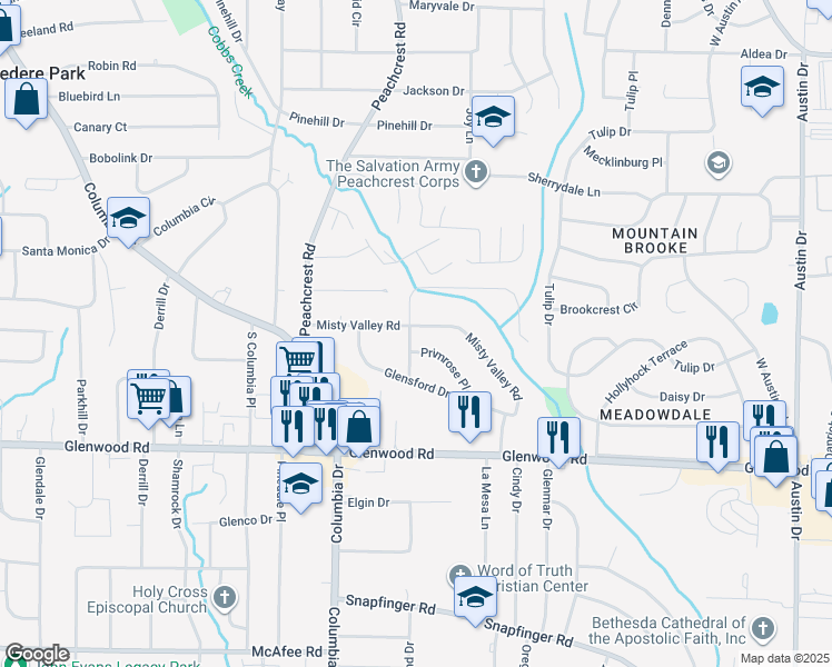 map of restaurants, bars, coffee shops, grocery stores, and more near 3377 Brookfield Lane in Decatur