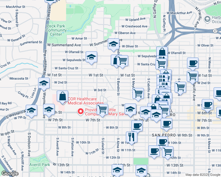 map of restaurants, bars, coffee shops, grocery stores, and more near 241 South La Alameda Avenue in Los Angeles