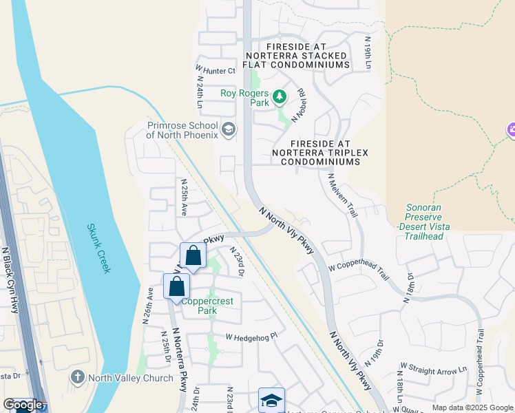 map of restaurants, bars, coffee shops, grocery stores, and more near 20245 Norterra Parkway in Phoenix