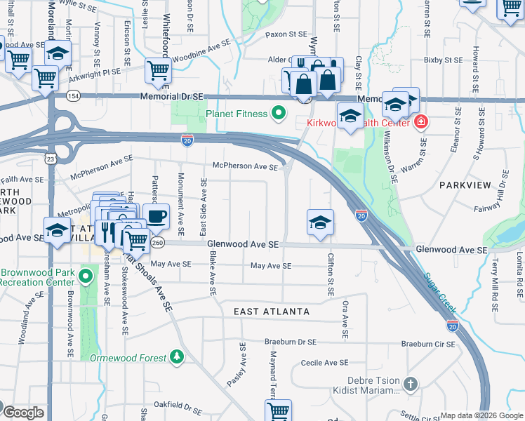 map of restaurants, bars, coffee shops, grocery stores, and more near 445 McWilliams Avenue Southeast in Atlanta