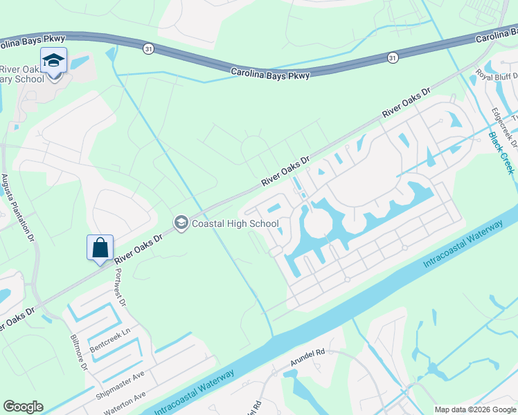 map of restaurants, bars, coffee shops, grocery stores, and more near 448 Plantation Oaks Drive in Myrtle Beach