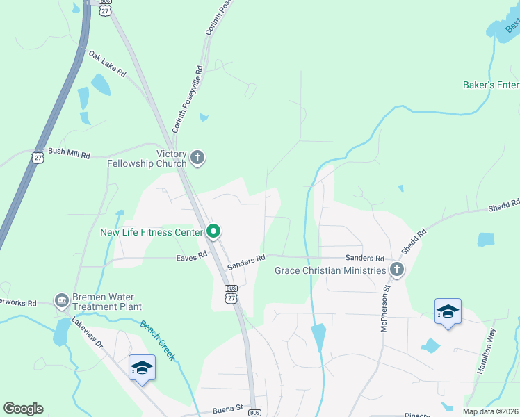 map of restaurants, bars, coffee shops, grocery stores, and more near 107 Lindsey Drive in Bremen