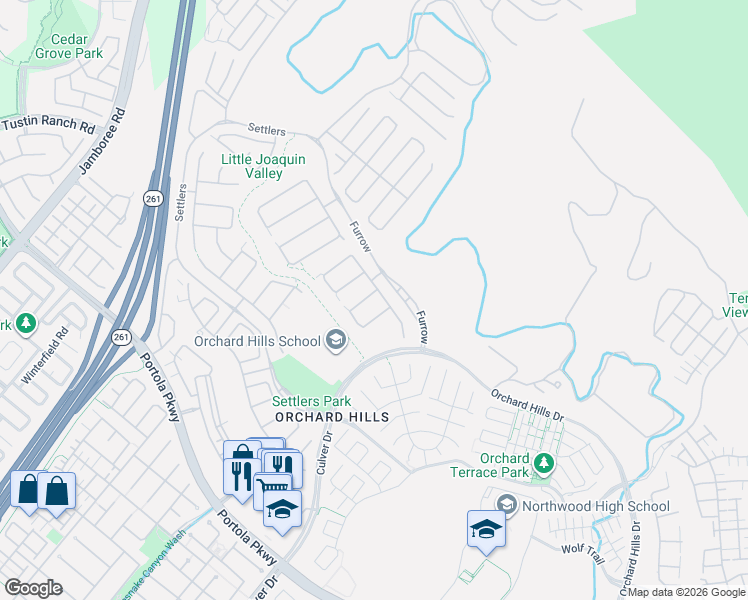 map of restaurants, bars, coffee shops, grocery stores, and more near 115 Larksong in Irvine