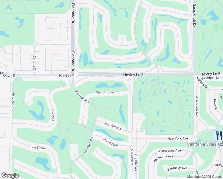 map of restaurants, bars, coffee shops, grocery stores, and more near 76292 Via Saturnia in Indian Wells