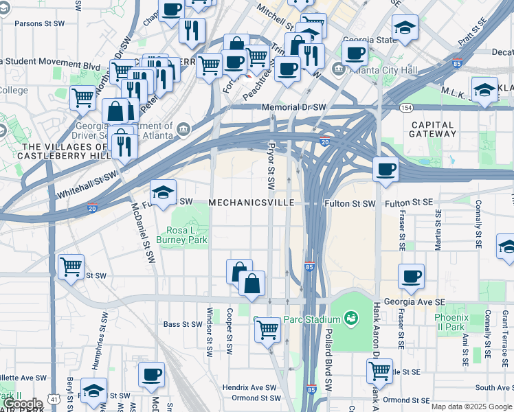map of restaurants, bars, coffee shops, grocery stores, and more near in Atlanta