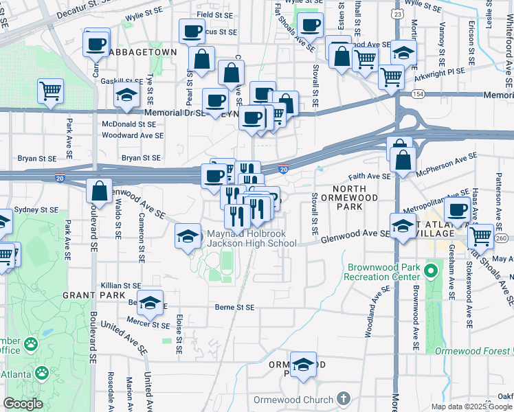 map of restaurants, bars, coffee shops, grocery stores, and more near in Atlanta