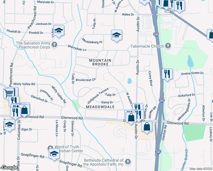 map of restaurants, bars, coffee shops, grocery stores, and more near 1679 Hollyhock Terrace in Decatur