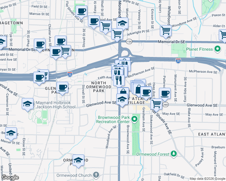 map of restaurants, bars, coffee shops, grocery stores, and more near 415 U.S. 23 in Atlanta