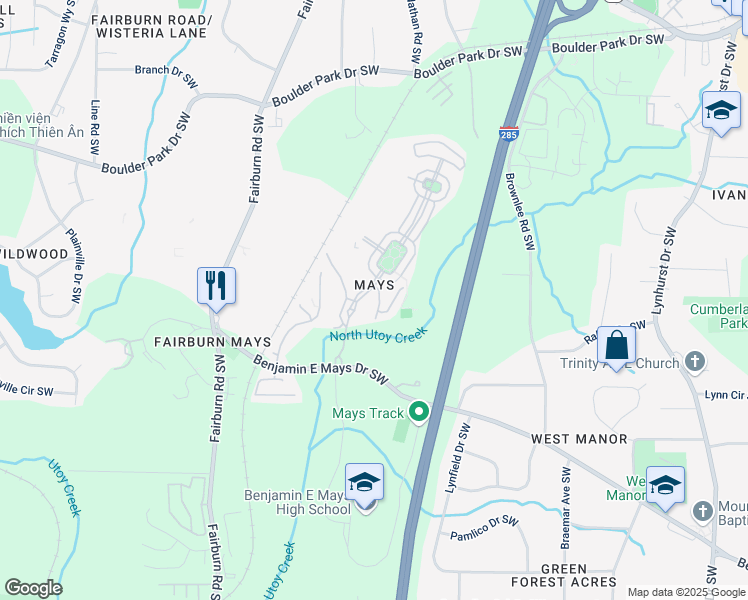map of restaurants, bars, coffee shops, grocery stores, and more near 550 Constellation Overlook SW in Atlanta