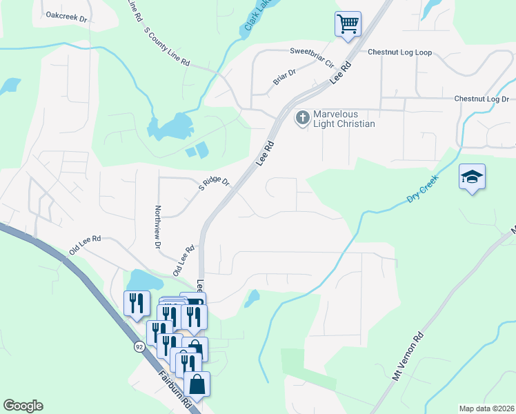 map of restaurants, bars, coffee shops, grocery stores, and more near 2671 Johnsbrooke Drive in Lithia Springs