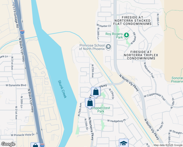 map of restaurants, bars, coffee shops, grocery stores, and more near 28324 North 25th Avenue in Phoenix