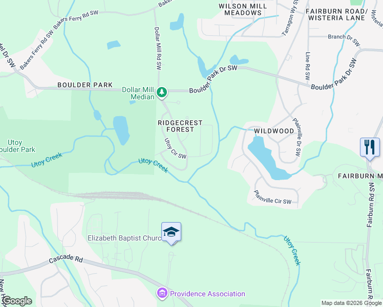 map of restaurants, bars, coffee shops, grocery stores, and more near 701 Utoy Circle Southwest in Atlanta