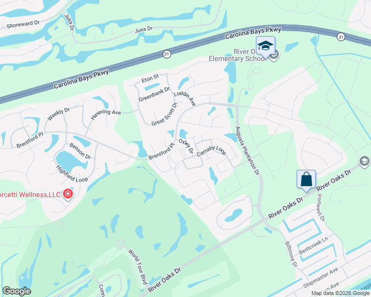 map of restaurants, bars, coffee shops, grocery stores, and more near 205 Threshing Way in Myrtle Beach