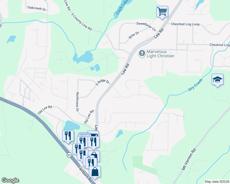 map of restaurants, bars, coffee shops, grocery stores, and more near 2688 Johnsbrooke Drive in Lithia Springs