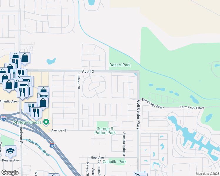 map of restaurants, bars, coffee shops, grocery stores, and more near 42283 Hideaway Street in Indio