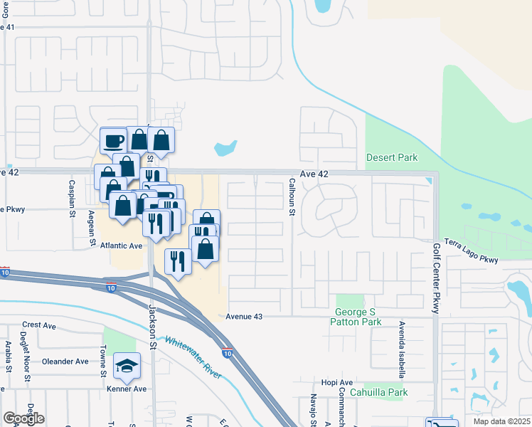 map of restaurants, bars, coffee shops, grocery stores, and more near 83421 Lonesome Dove Road in Indio
