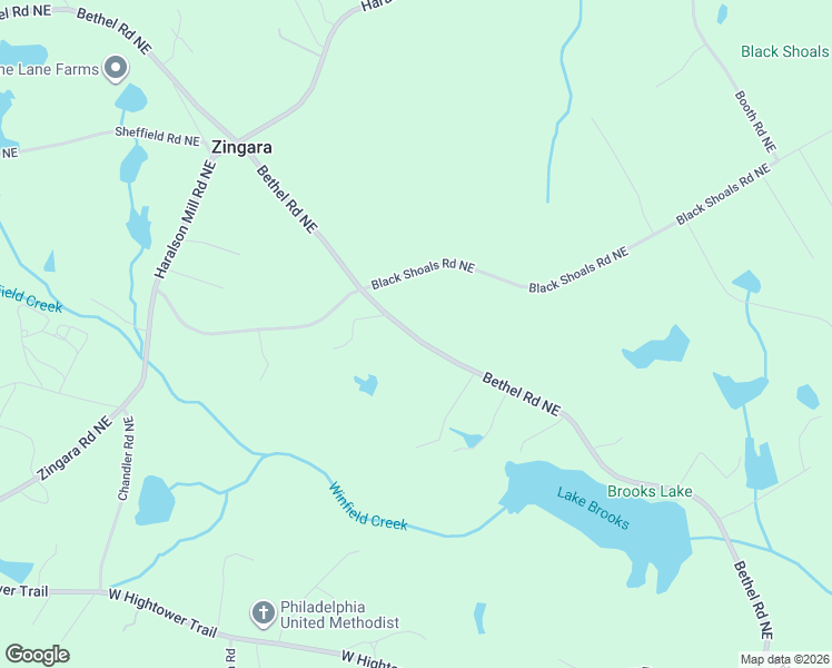 map of restaurants, bars, coffee shops, grocery stores, and more near 2319 Bethel Road Northeast in Conyers