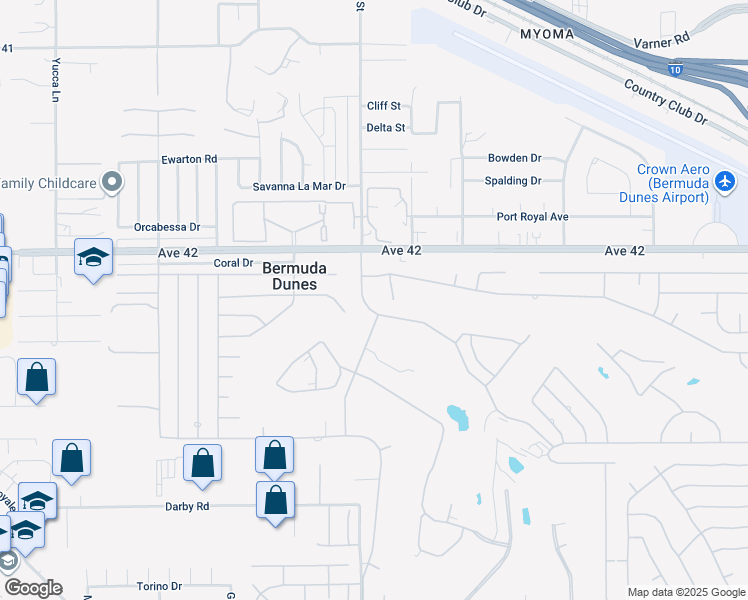 map of restaurants, bars, coffee shops, grocery stores, and more near 42270 Adams Street in Bermuda Dunes