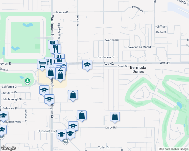 map of restaurants, bars, coffee shops, grocery stores, and more near 78400 Hope Bay Road in Bermuda Dunes