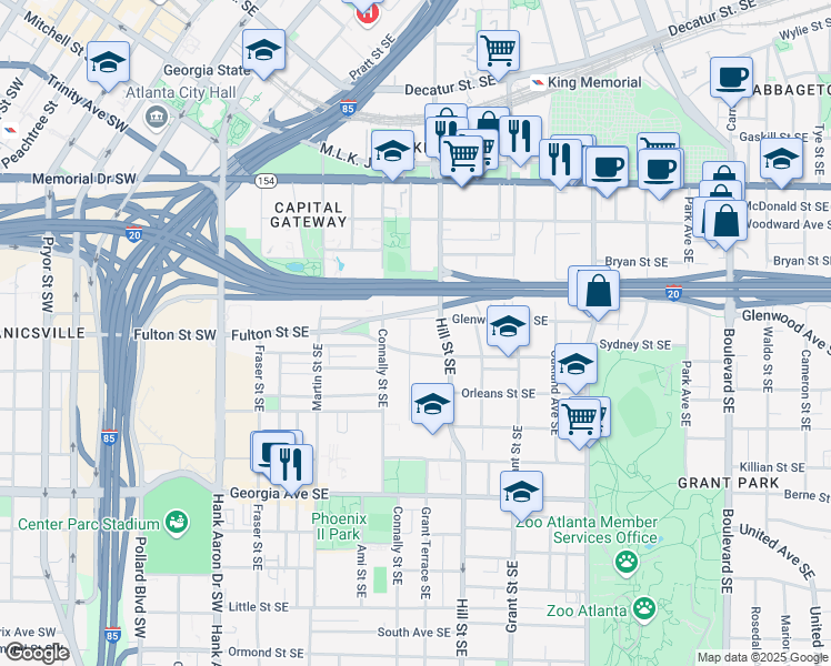 map of restaurants, bars, coffee shops, grocery stores, and more near 466 Kelly Street Southeast in Atlanta
