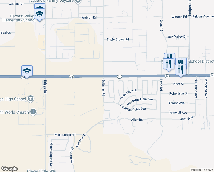 map of restaurants, bars, coffee shops, grocery stores, and more near 26081 Kentia Palm Drive in Homeland