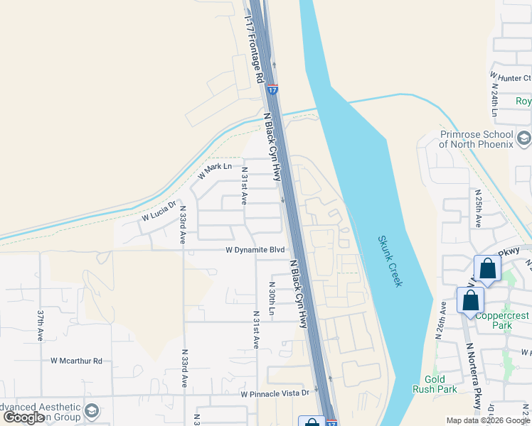 map of restaurants, bars, coffee shops, grocery stores, and more near 3036 West Desert Vista Trail in Phoenix