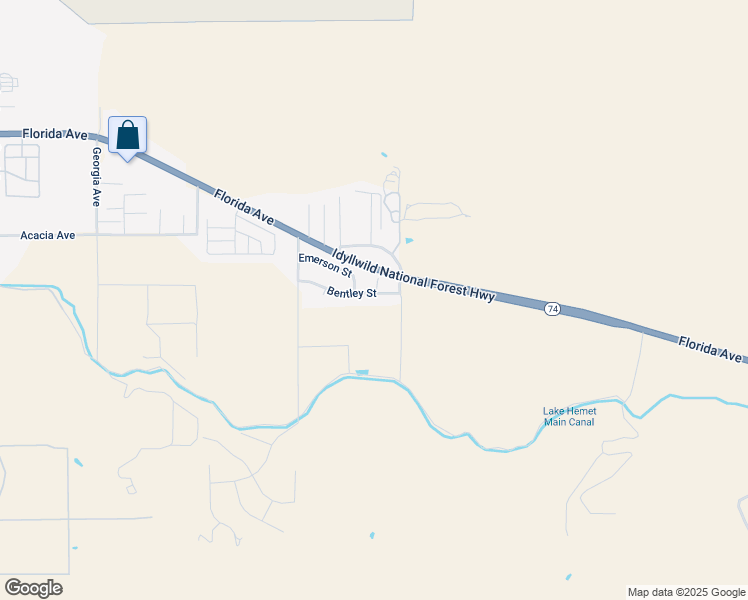 map of restaurants, bars, coffee shops, grocery stores, and more near 45943 Bentley Street in Hemet