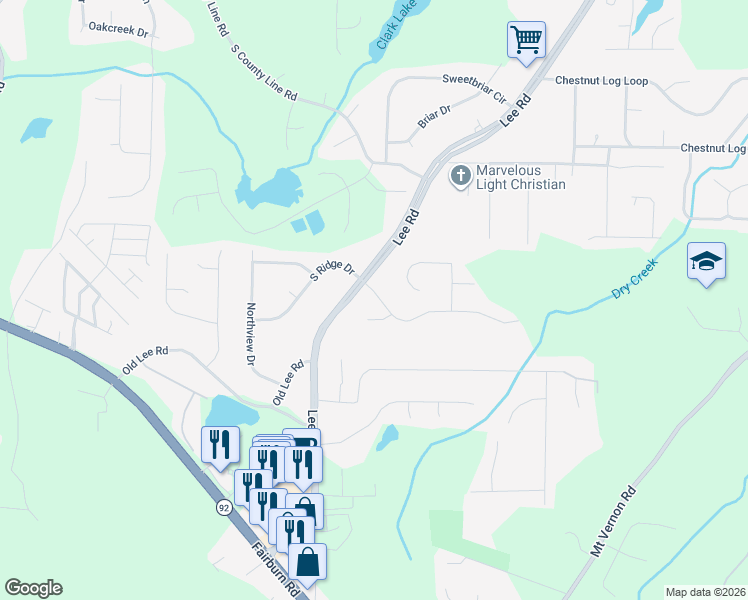 map of restaurants, bars, coffee shops, grocery stores, and more near 2688 Johnsbrooke Drive in Lithia Springs