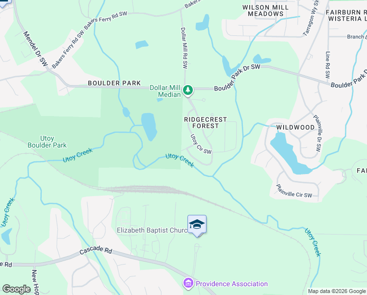 map of restaurants, bars, coffee shops, grocery stores, and more near 417 Utoy Circle Southwest in Atlanta