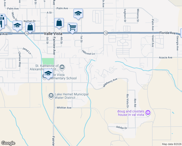 map of restaurants, bars, coffee shops, grocery stores, and more near Logan Drive in Valle Vista