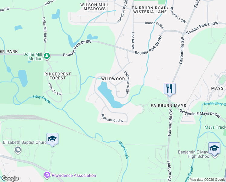map of restaurants, bars, coffee shops, grocery stores, and more near 522 Plainville Drive Southwest in Atlanta