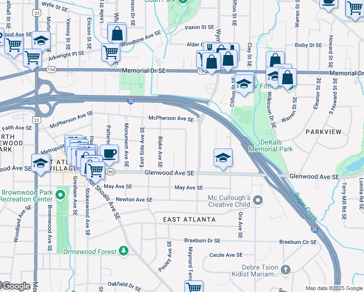 map of restaurants, bars, coffee shops, grocery stores, and more near 435 McWilliams Avenue Southeast in Atlanta