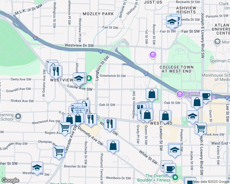 map of restaurants, bars, coffee shops, grocery stores, and more near 1303 Lucile Avenue Southwest in Atlanta
