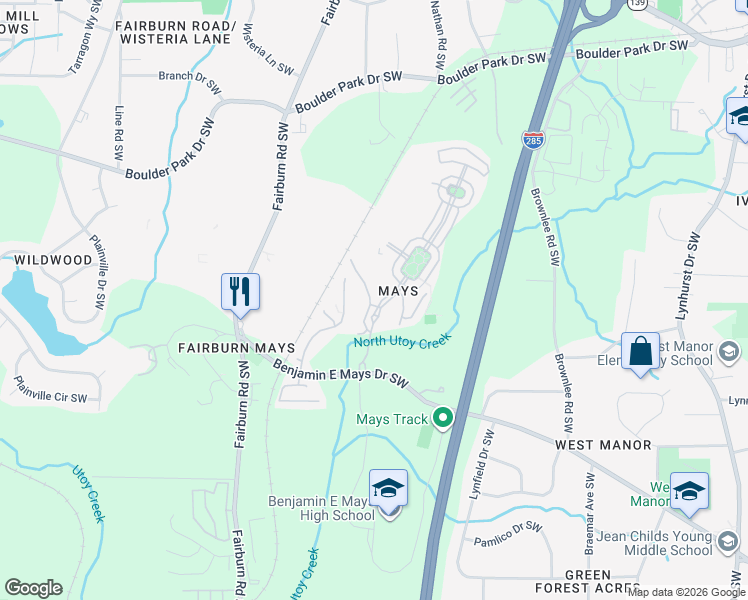 map of restaurants, bars, coffee shops, grocery stores, and more near 623 Lofty Lane in Atlanta