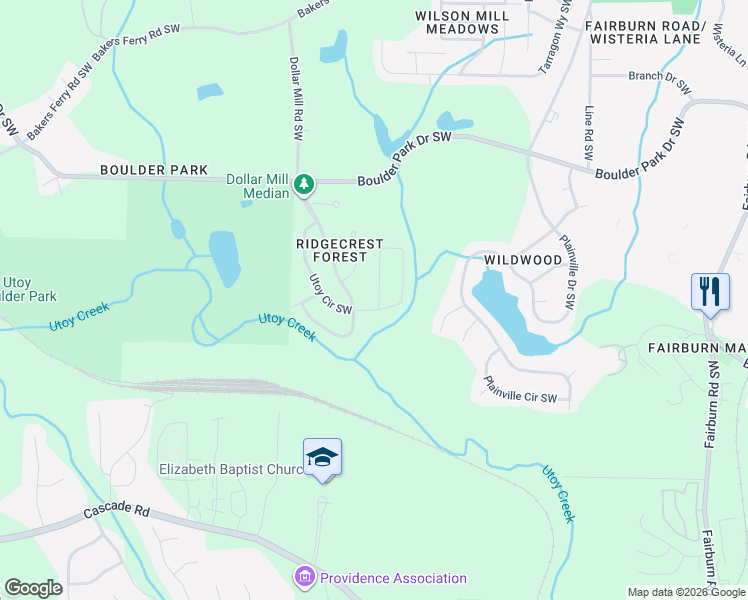 map of restaurants, bars, coffee shops, grocery stores, and more near 701 Utoy Circle Southwest in Atlanta