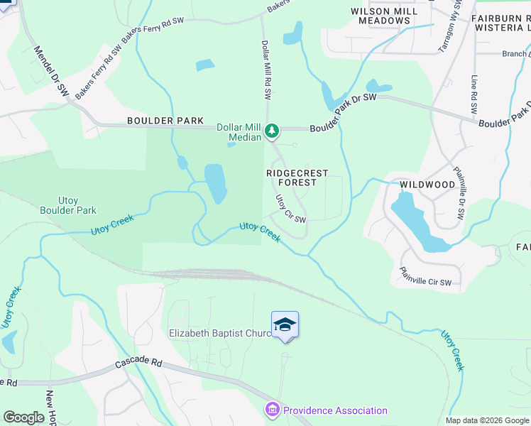 map of restaurants, bars, coffee shops, grocery stores, and more near 417 Utoy Circle Southwest in Atlanta
