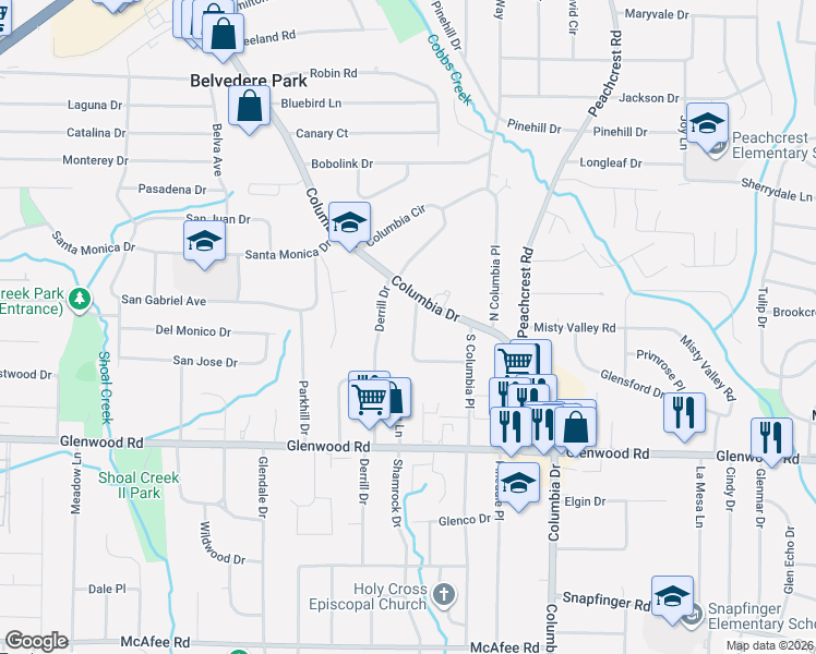 map of restaurants, bars, coffee shops, grocery stores, and more near 1697 McKenzie Drive in Decatur