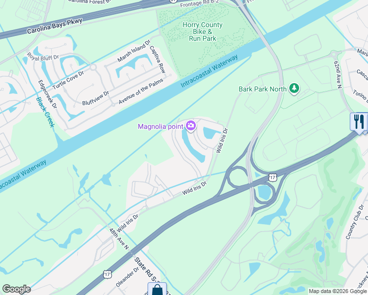 map of restaurants, bars, coffee shops, grocery stores, and more near 4875 Luster Leaf Circle in Myrtle Beach