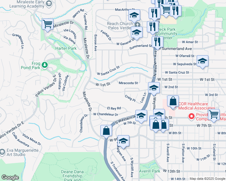 map of restaurants, bars, coffee shops, grocery stores, and more near 370 Miraleste Drive in Los Angeles
