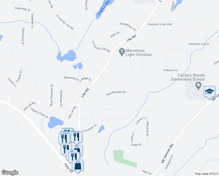 map of restaurants, bars, coffee shops, grocery stores, and more near 2162 Alyssa Court in Lithia Springs