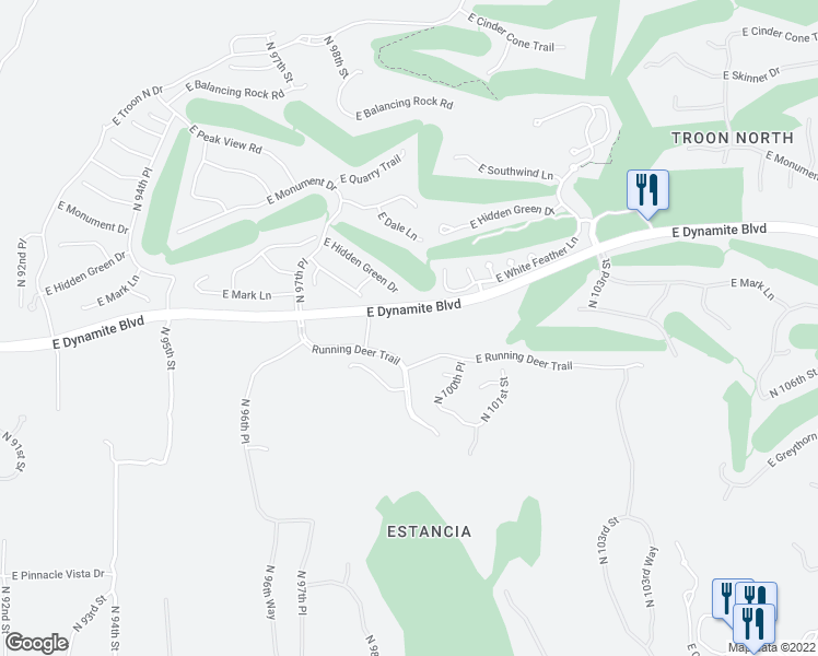 map of restaurants, bars, coffee shops, grocery stores, and more near 9844 East Running Deer Trail in Scottsdale