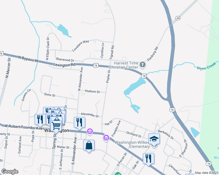 map of restaurants, bars, coffee shops, grocery stores, and more near 311 Poplar Drive in Washington