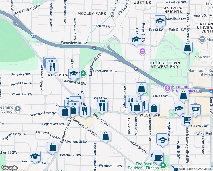map of restaurants, bars, coffee shops, grocery stores, and more near 1303 Lucile Avenue Southwest in Atlanta