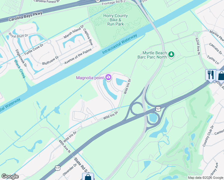 map of restaurants, bars, coffee shops, grocery stores, and more near 4817 Magnolia Lake Drive in Myrtle Beach
