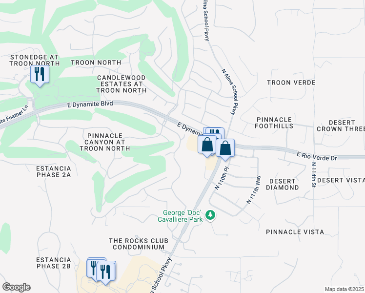 map of restaurants, bars, coffee shops, grocery stores, and more near 10831 East White Feather Lane in Scottsdale