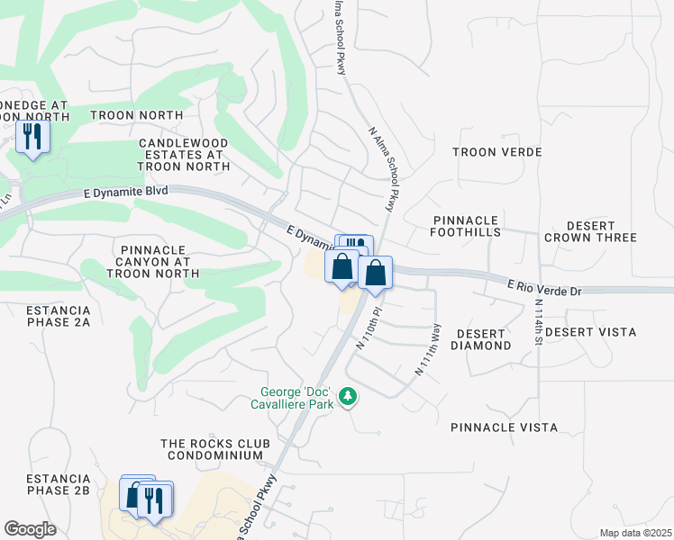 map of restaurants, bars, coffee shops, grocery stores, and more near 10959 East Dynamite Boulevard in Scottsdale