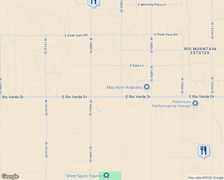 map of restaurants, bars, coffee shops, grocery stores, and more near 14520 East Desert Vista Trail in Scottsdale
